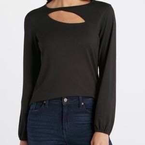 Bobeau Black Long Sleeve Cutout Top